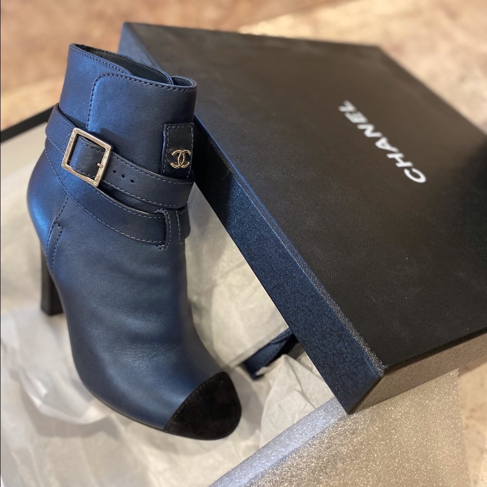Chanel Boots Booties Heels Blue